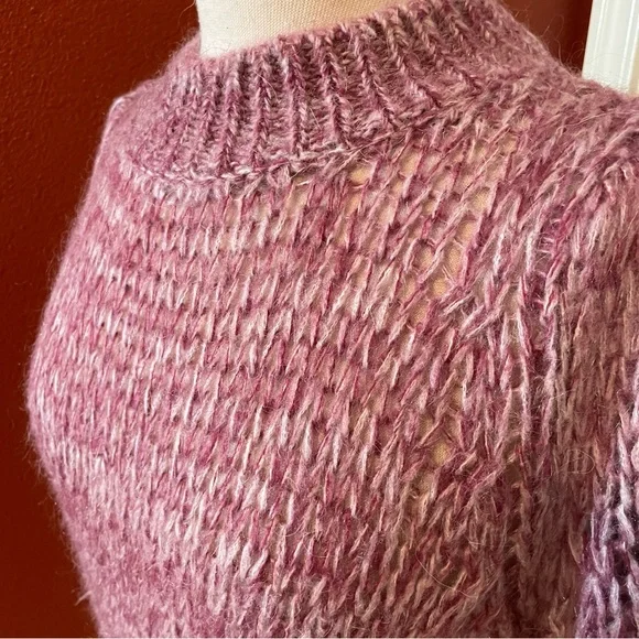 Maud Women’s Maja Knit Oversized Purple Open Weave Mohair Blend Italian Sweater - Picture 4 of 7